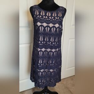 🔥2For$20 JH Navy & Cream Dress Nostalgic Style Size 10